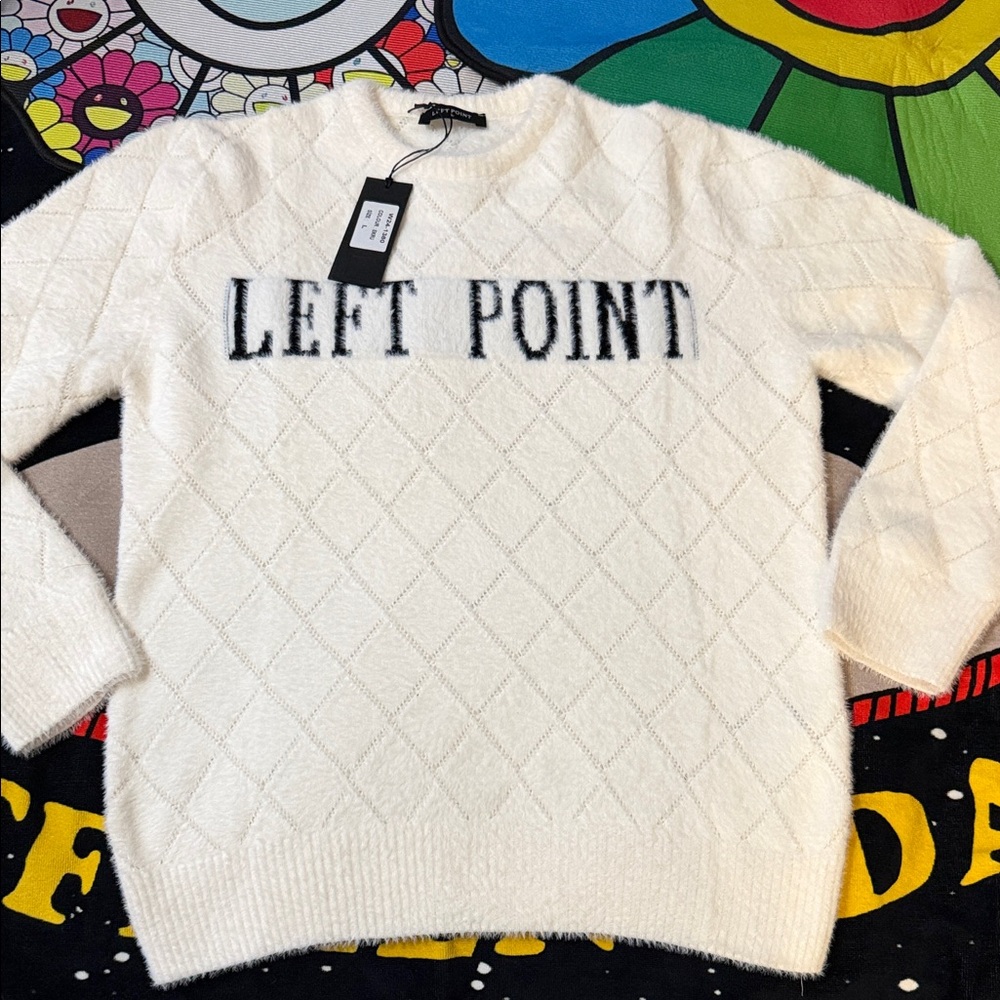Left Point White Crewneck Sweater Runs Small ( Fits Medium )